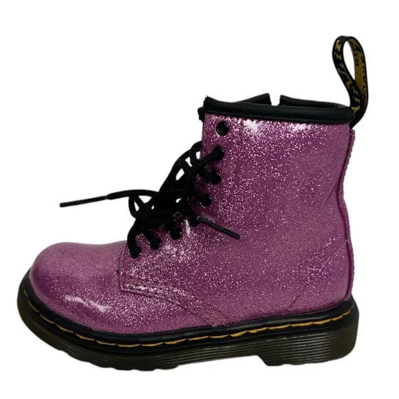 Dr Martens Combat Boots 1460 Glitter T Dark Pink Coated Glitter Toddler Size 8