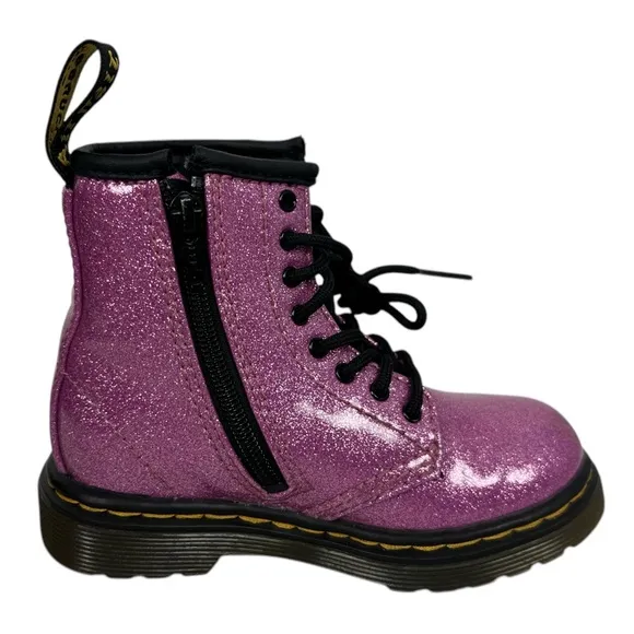 Dr Martens Combat Boots 1460 Glitter T Dark Pink Coated Glitter Toddler Size 8