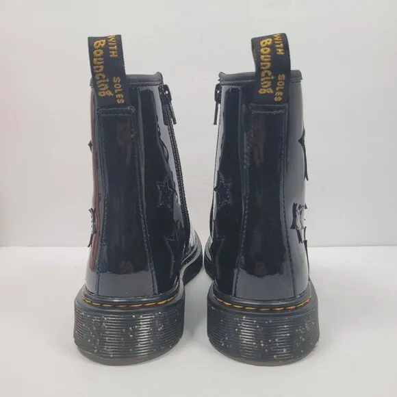 Dr. Martens Junior 1460 Glitter Star Patent Lace Up Black Boots US Size 6