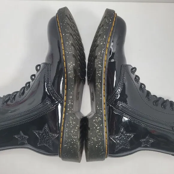 Dr. Martens Junior 1460 Glitter Star Patent Lace Up Black Boots US Size 6