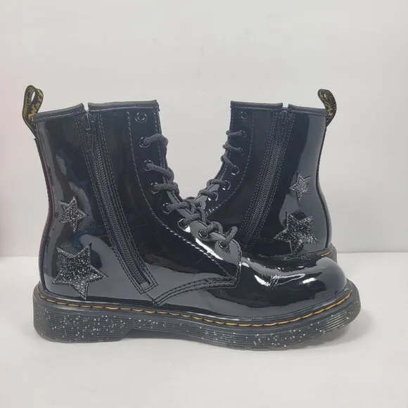Dr. Martens Junior 1460 Glitter Star Patent Lace Up Black Boots US Size 6