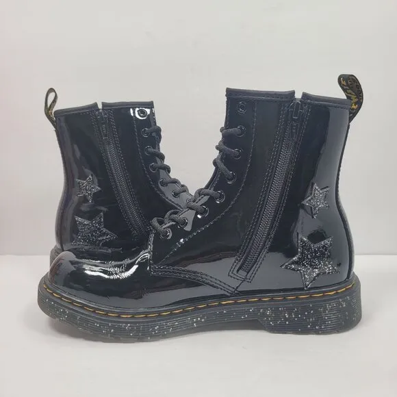 Dr. Martens Junior 1460 Glitter Star Patent Lace Up Black Boots US Size 6