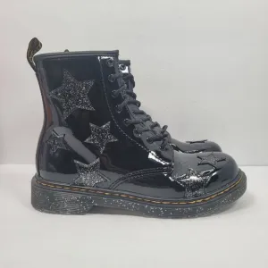 Dr. Martens Junior 1460 Glitter Star Patent Lace Up Black Boots US Size 6