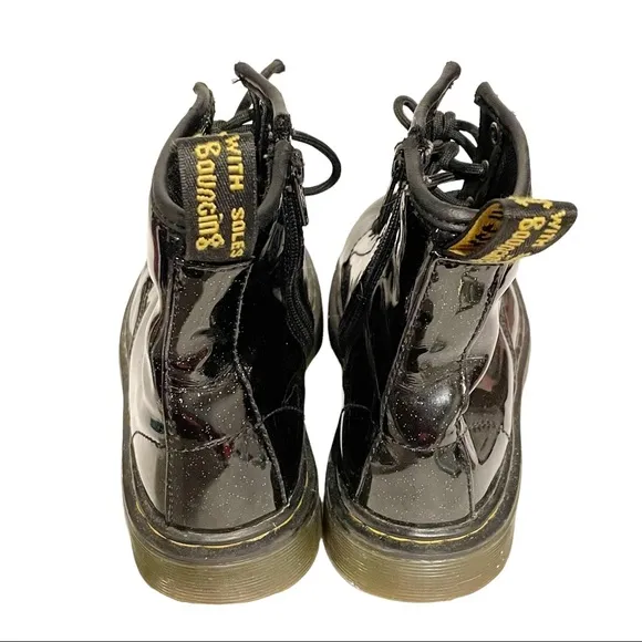 Dr Martens Pascal Fine Glitter Girls Size 2 Shoes Black Sparkle Lace Zip Boots