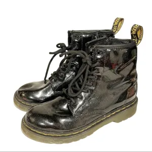 Dr Martens Pascal Fine Glitter Girls Size 2 Shoes Black Sparkle Lace Zip Boots