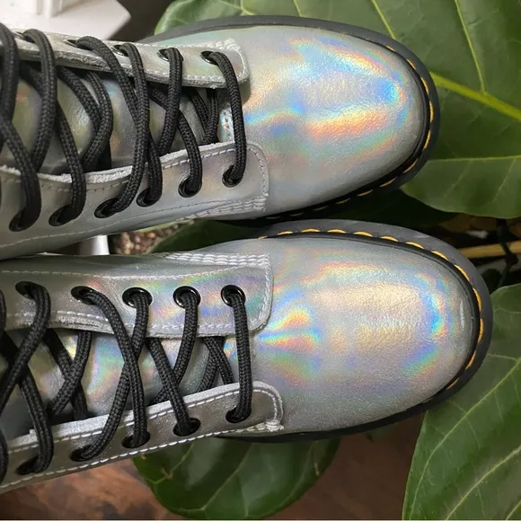 Dr. Martins Iridescent Pascal 1460 Holographic Rainbow Lace Combat Boot Womens 8