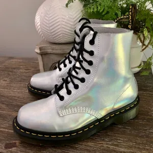 Dr. Martins Iridescent Pascal 1460 Holographic Rainbow Lace Combat Boot Womens 8