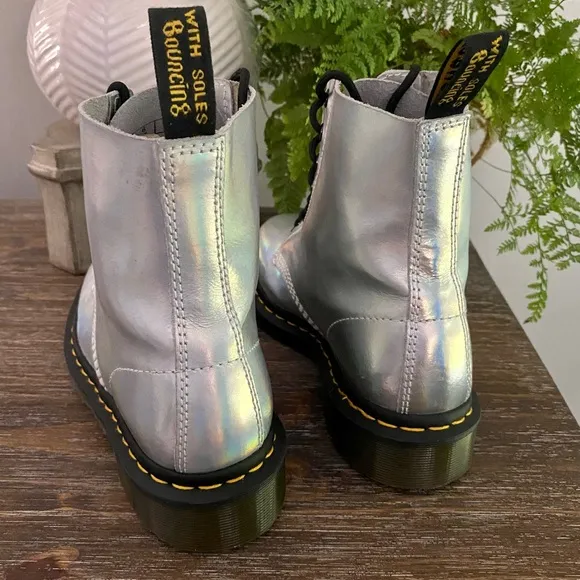 Dr. Martins Iridescent Pascal 1460 Holographic Rainbow Lace Combat Boot Womens 8