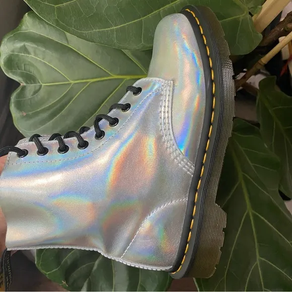 Dr. Martins Iridescent Pascal 1460 Holographic Rainbow Lace Combat Boot Womens 8
