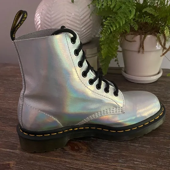 Dr. Martins Iridescent Pascal 1460 Holographic Rainbow Lace Combat Boot Womens 8