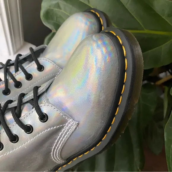 Dr. Martins Iridescent Pascal 1460 Holographic Rainbow Lace Combat Boot Womens 8