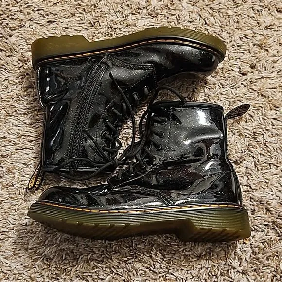 Dr. Martens Black and Glitter Patent Leather Boots 1460 Size 6