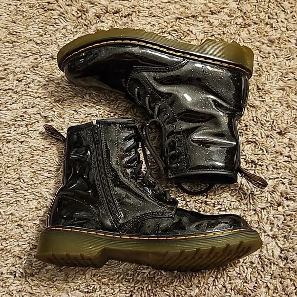 Dr. Martens Black and Glitter Patent Leather Boots 1460 Size 6