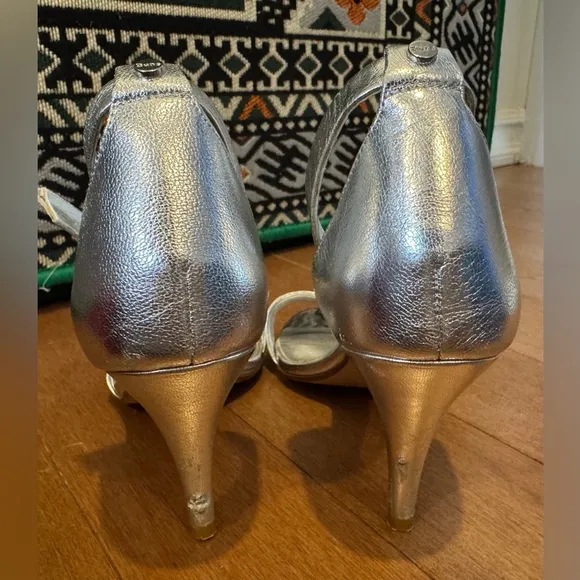 Dune London Leather silver metallic munnie sandals heels party shoes strappy 6M