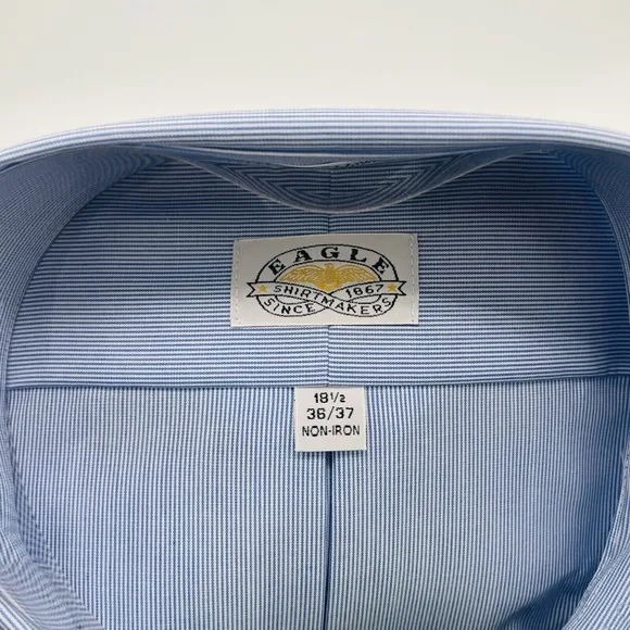 EAGLE Brand Button Dress Shirt OOP HTF 18.5 36-37 Blue No Iron  Free Tie XXL