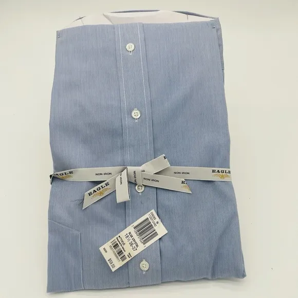 EAGLE Brand Button Dress Shirt OOP HTF 18.5 36-37 Blue No Iron  Free Tie XXL