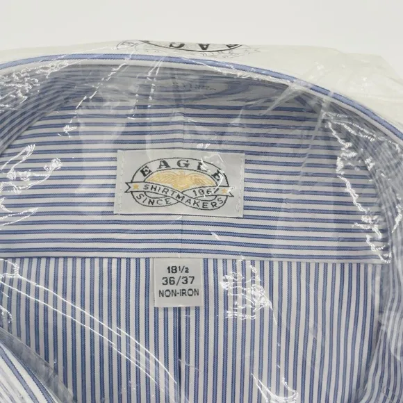 EAGLE Brand Button Dress Shirt OOP HTF 18.5 36-37 Blue No Iron  Free Tie XXL