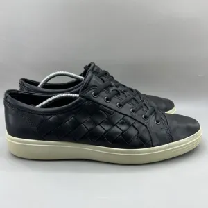 Ecco Soft 7 Woven Tie Sneakers Men's Size 15 Black Leather Comfort Slip On Shoes