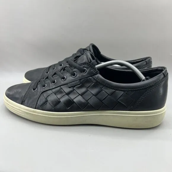 Ecco Soft 7 Woven Tie Sneakers Men's Size 15 Black Leather Comfort Slip On Shoes