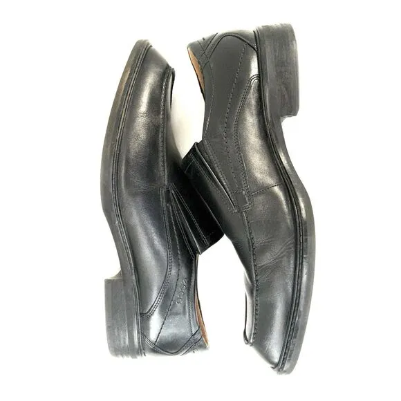 Ecco Windsor Men EUR 45 US 12 Black Leather Slip-On Apron Toe Dress Shoes