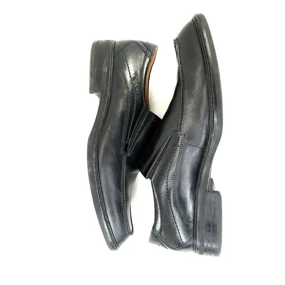 Ecco Windsor Men EUR 45 US 12 Black Leather Slip-On Apron Toe Dress Shoes