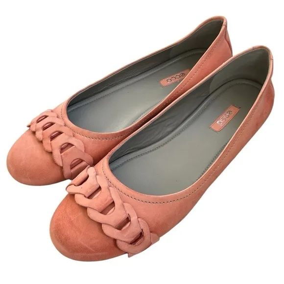 ECCO Womens Shoes 'Kelly' Coral Leather Flats Size 9-9.5 US 40 EU EUC