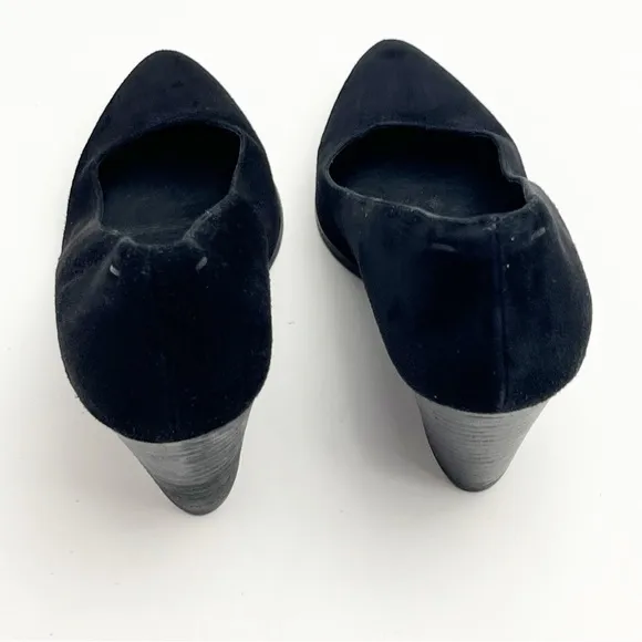 EILEEN FISHER Black Hawk Suede Block Heel Almond Toe Pumps, Size 8