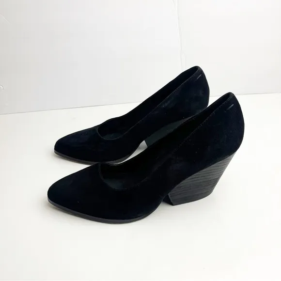 EILEEN FISHER Black Hawk Suede Block Heel Almond Toe Pumps, Size 8