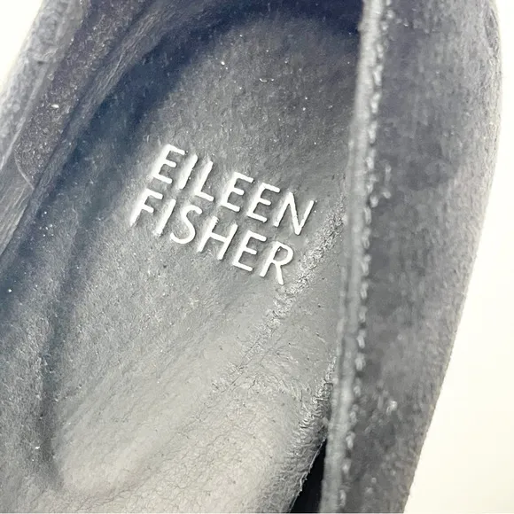 EILEEN FISHER Black Hawk Suede Block Heel Almond Toe Pumps, Size 8