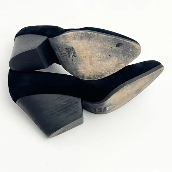 EILEEN FISHER Black Hawk Suede Block Heel Almond Toe Pumps, Size 8