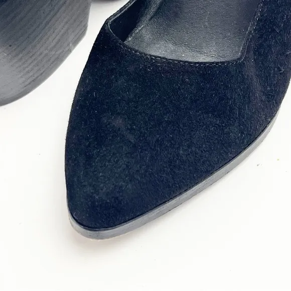 EILEEN FISHER Black Hawk Suede Block Heel Almond Toe Pumps, Size 8