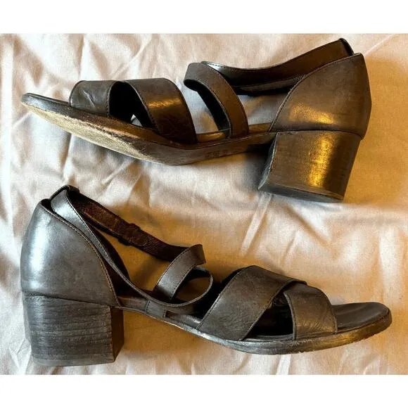 Eileen Fisher Black Leather Strappy Block Heels Sandals Vero Cuoio Size 11