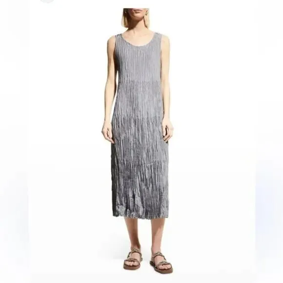 Eileen Fisher-Crushed Silk Habutai Tiered Dress Size XS in Excellent Condition