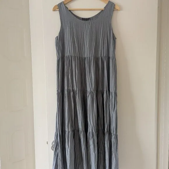 Eileen Fisher-Crushed Silk Habutai Tiered Dress Size XS in Excellent Condition