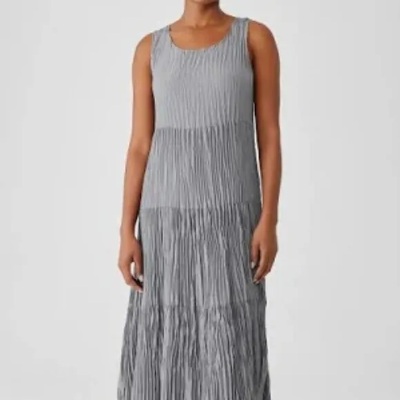Eileen Fisher-Crushed Silk Habutai Tiered Dress Size XS in Excellent Condition