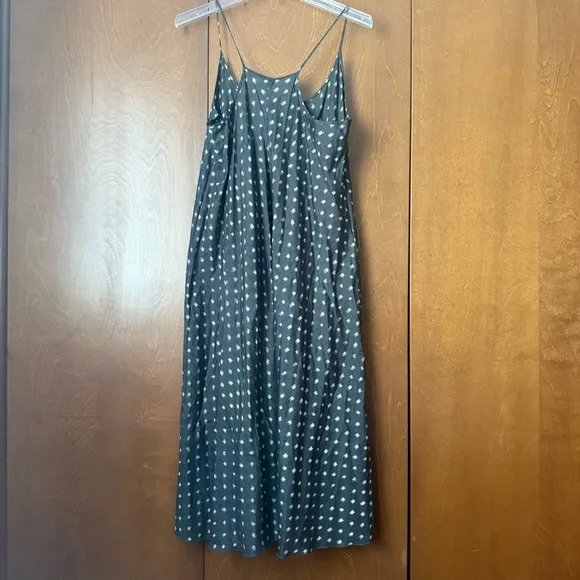 Eileen Fisher NWT Silk Ikat Charcoal Dress w/Off White Pattern Sz Lg