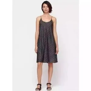 Eileen Fisher NWT Silk Ikat Charcoal Dress w/Off White Pattern Sz Lg