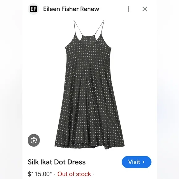 Eileen Fisher NWT Silk Ikat Charcoal Dress w/Off White Pattern Sz Lg