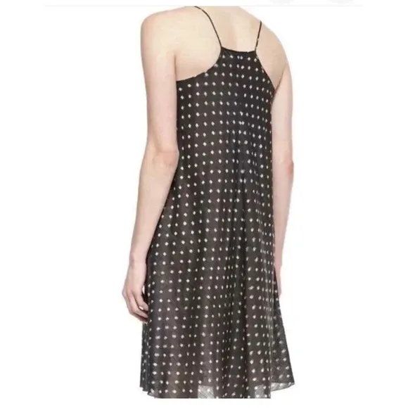 Eileen Fisher NWT Silk Ikat Charcoal Dress w/Off White Pattern Sz Lg