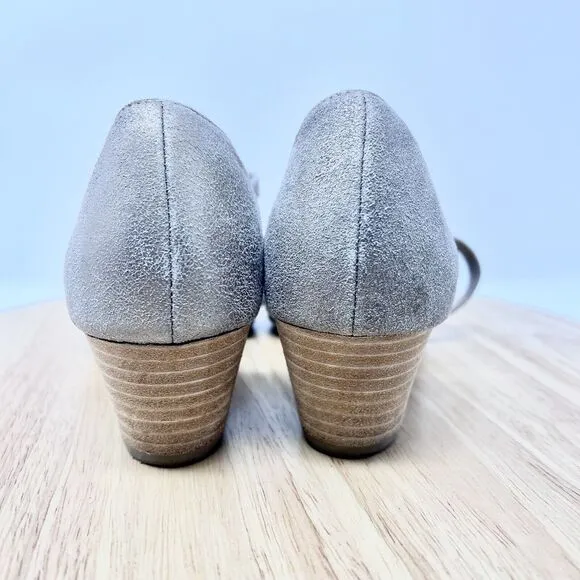 Eileen Fisher Poet Metallic Suede Criss-Cross D'Orsay Pumps Shoes 7.5 Gold