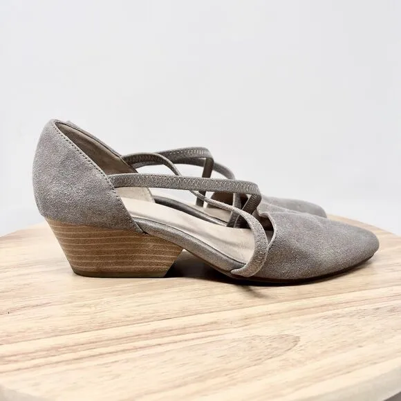Eileen Fisher Poet Metallic Suede Criss-Cross D'Orsay Pumps Shoes 7.5 Gold