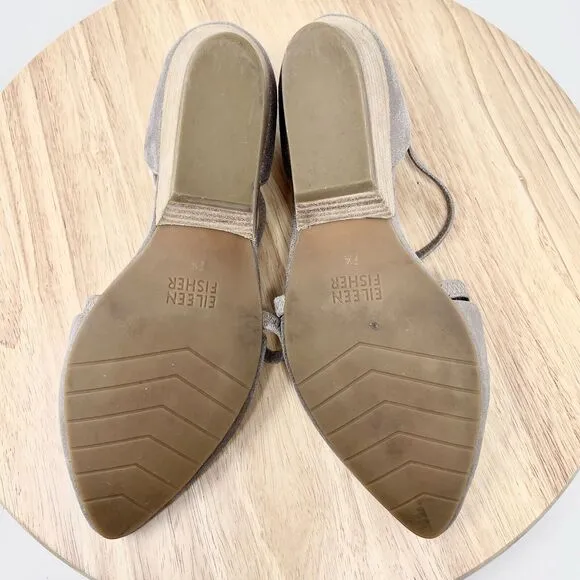 Eileen Fisher Poet Metallic Suede Criss-Cross D'Orsay Pumps Shoes 7.5 Gold