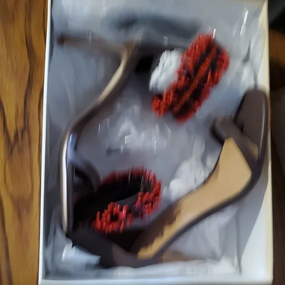 Elegant Brown and Red Beaded Women's Heels