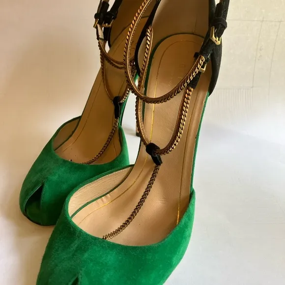Elegant Green and Black Stiletto Heels
