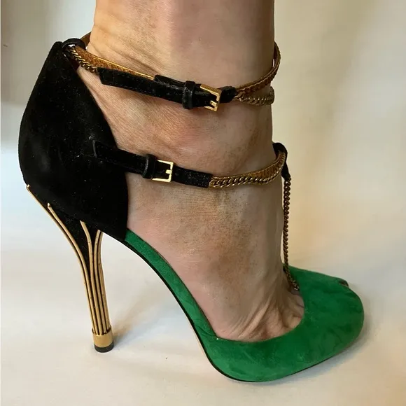 Elegant Green and Black Stiletto Heels