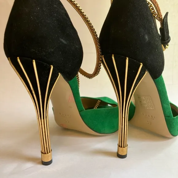 Elegant Green and Black Stiletto Heels