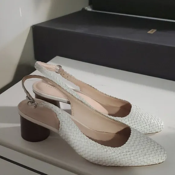 Elegant White Woven Women's Slingback Heels