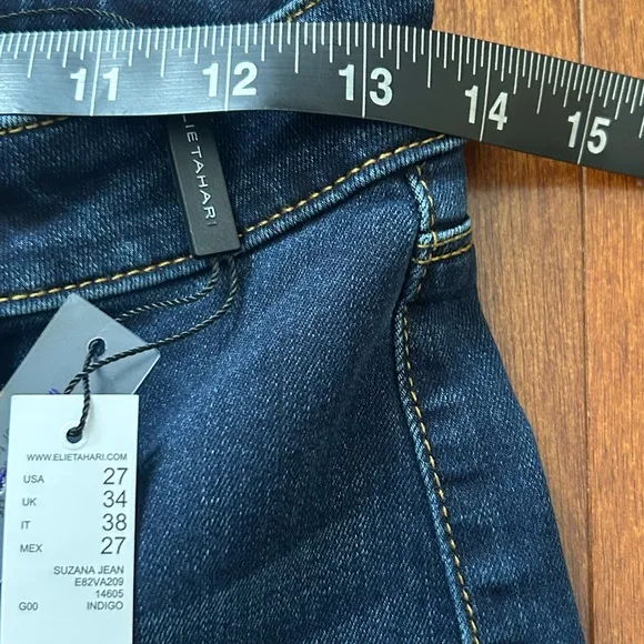 Elie Tahari Suzana Flare Jeans Dark Wash Blue Designer High-Rise Stretch 27X34
