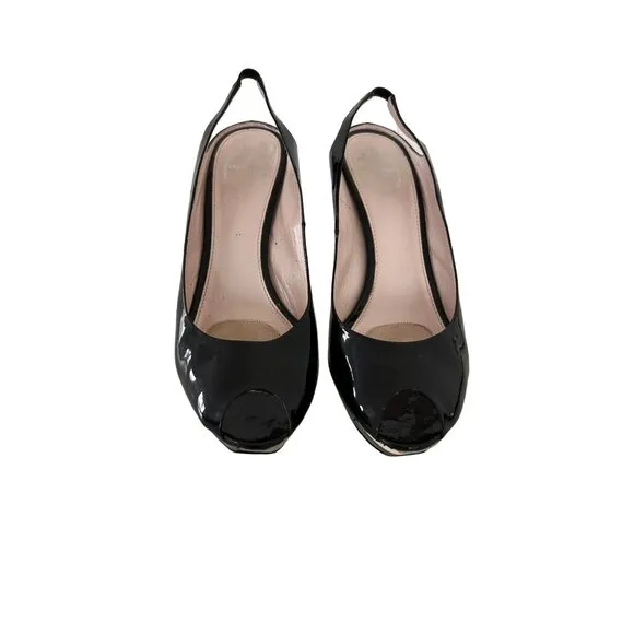 EMILIO PUCCI Black Patent Leathee Signature Slingback Heels Size 38/8