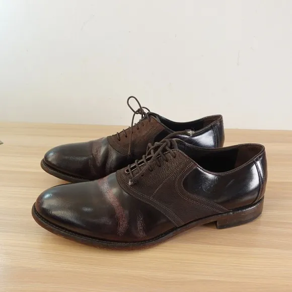 EMPORIO ARMANI Oxford Shoes Mens 9.5 Brown Leather Lace Up Dress Luxury ITALY